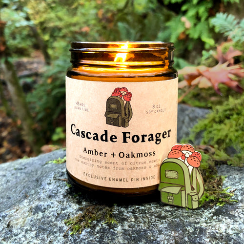 Cascade Forager - soy candle + enamel pin